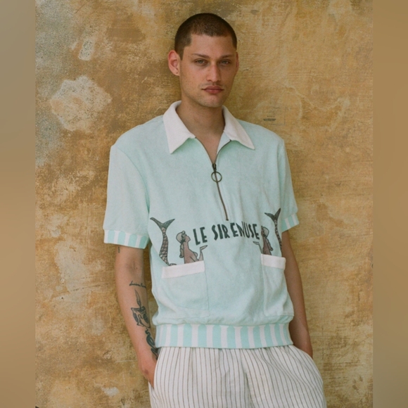 Tombolo Le Sirenuse Mint Half-Zip Cabana Shirt - Unisex Women L, Men M - Picture 3 of 16